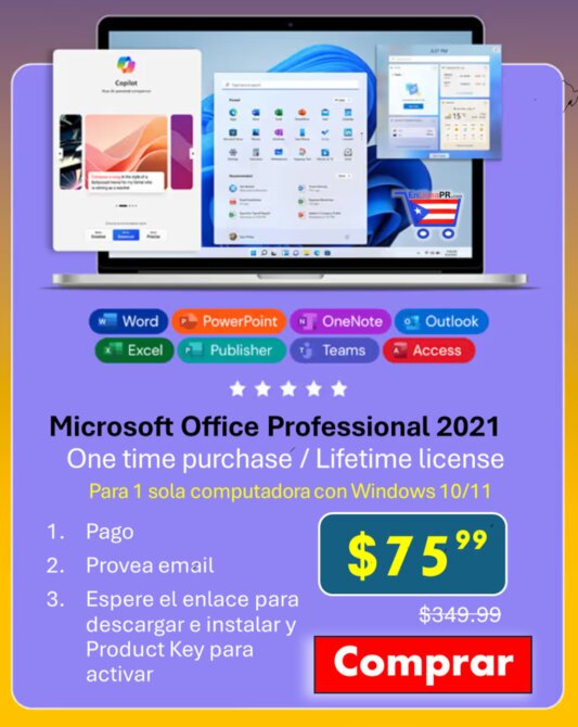 Compra MS Office Prefesonal 2021 sin suscripcion